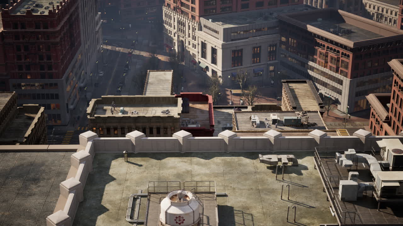 뉴욕 다운타운 건물 지붕의 공중 전망