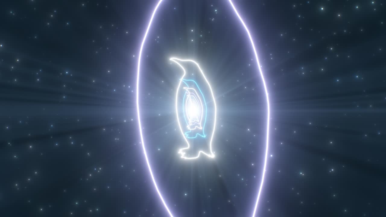 contorno de forma de pingüino en el frío cielo de invierno antártico luces de neón túnel - 4k sin costuras vj bucle de movimiento animación de fondo