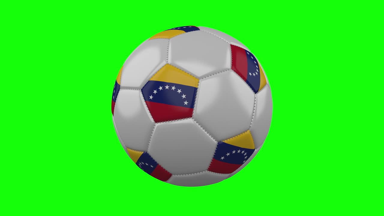 pelota de fútbol con bandera de venezuela en fondo de clave de croma verde, bucle