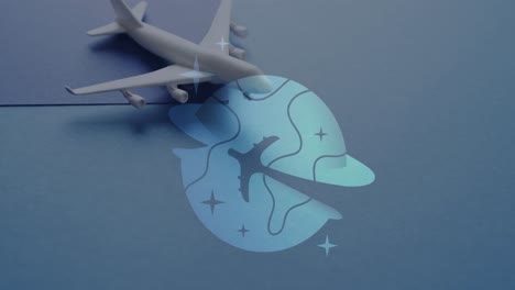 Animation-Des-Planeten-Mit-Sternsymbol-über-Dem-Flugzeug