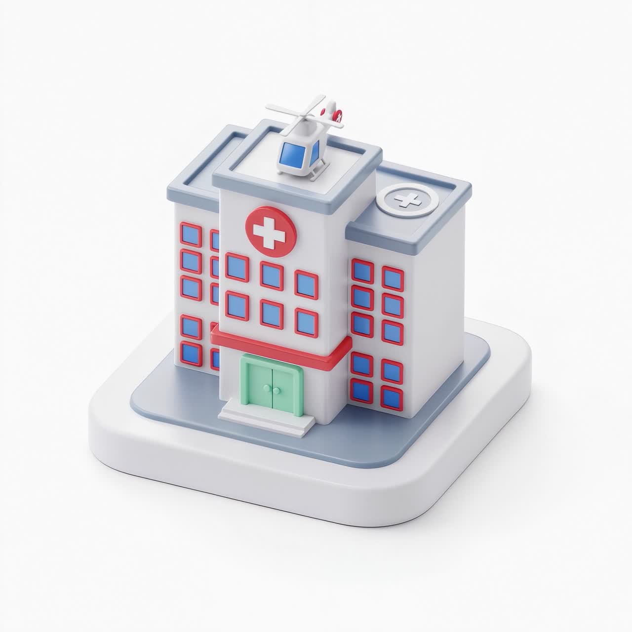 3D Stylized Hospital Building Icon with Helicopter