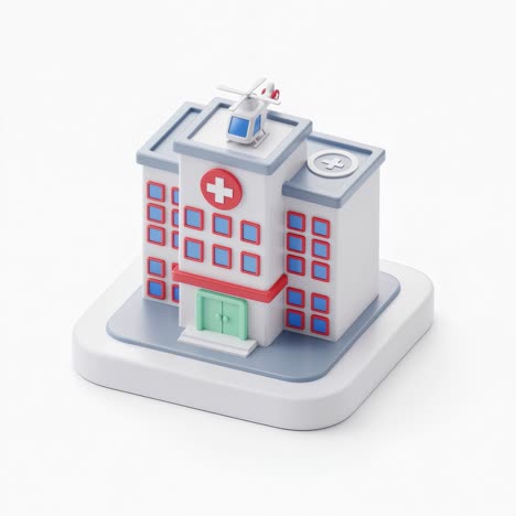 3d stylized hospital building icon with helicopter