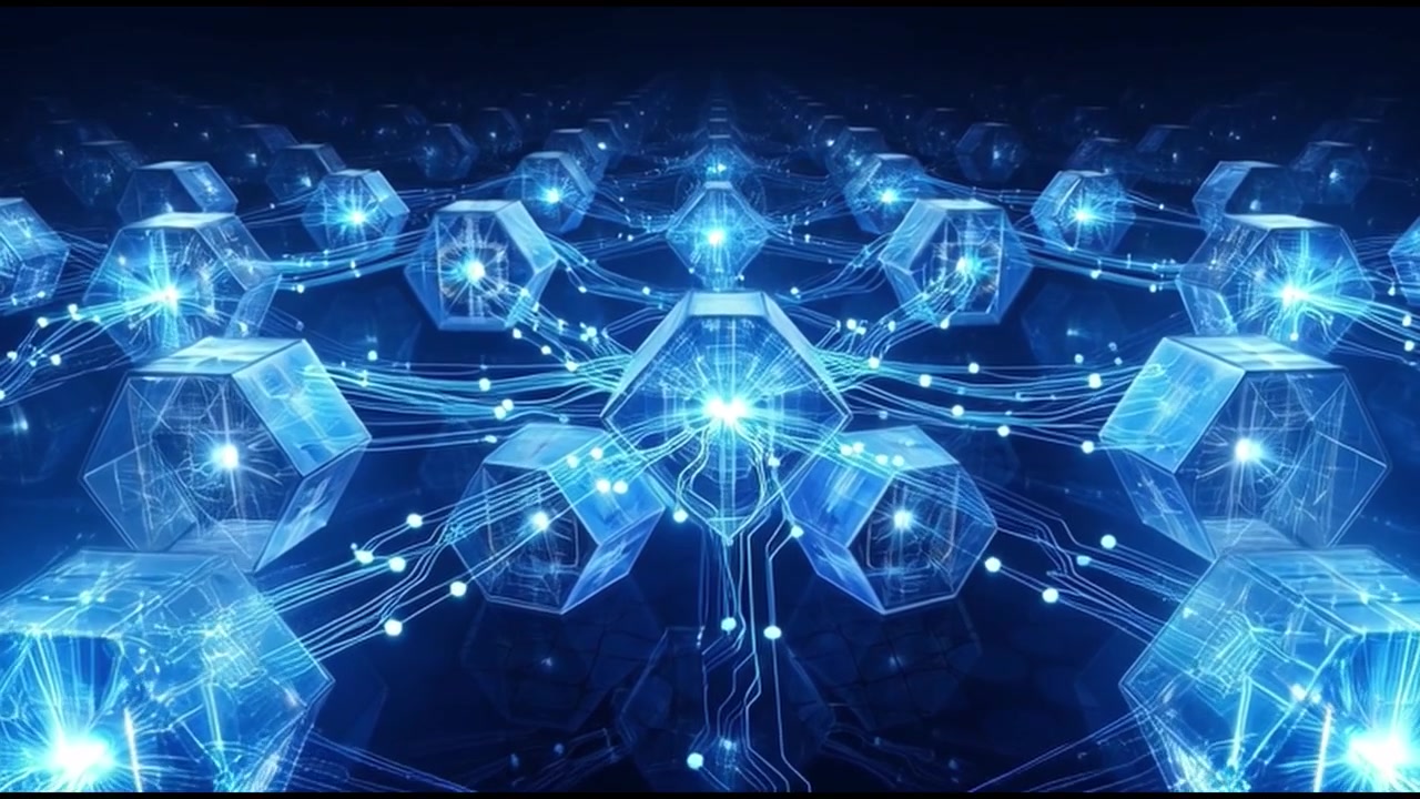 Digital Network of Glowing Hexagonal Data Nodes