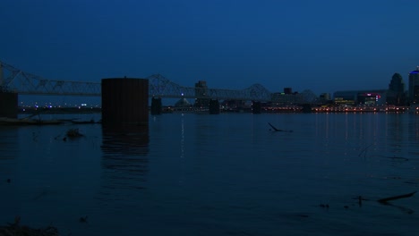 Pan-across-the-skyline-of-Lousisville-Kentucky-at-night