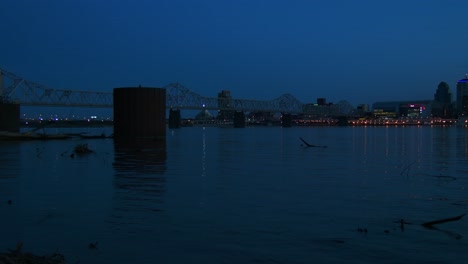 pan across the skyline of lousisville kentucky at night