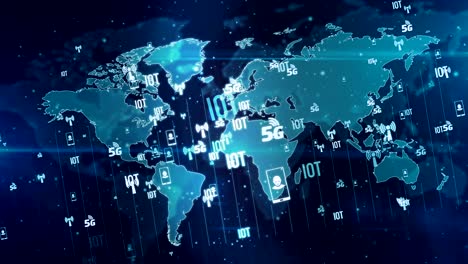 símbolos de 5g en un bucle de mapa mundial digital y un fondo sin costuras