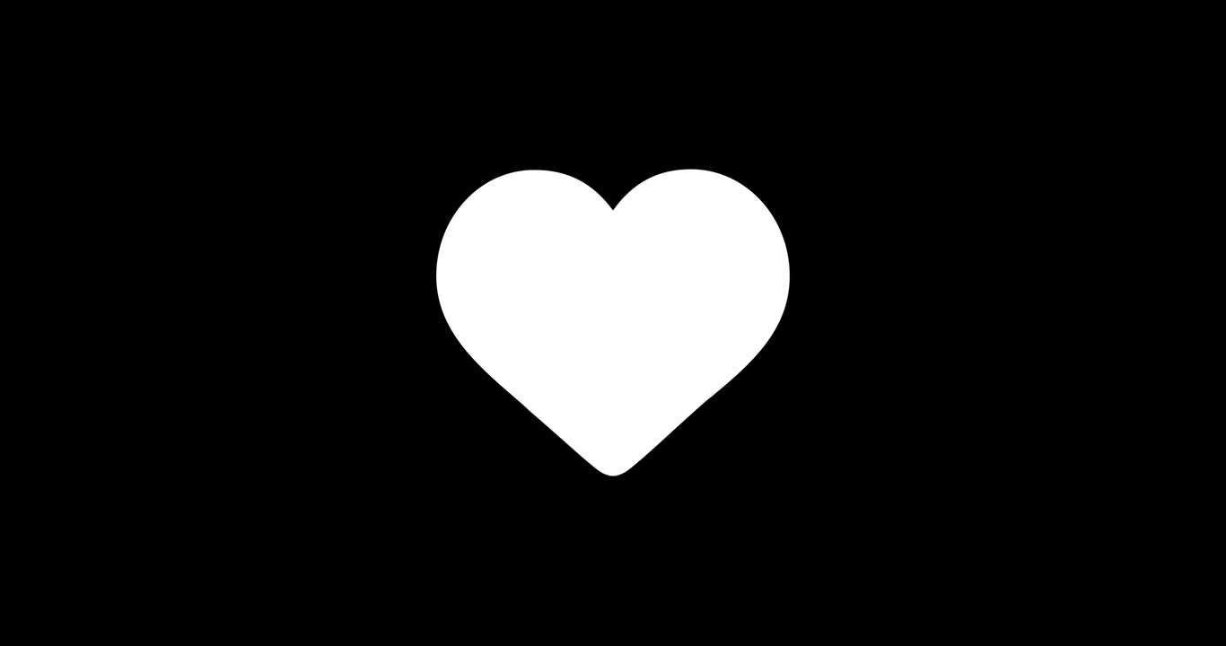 White heart appearing on black screen, vector animation after double tap or like on instagram, normal and slow motion speed