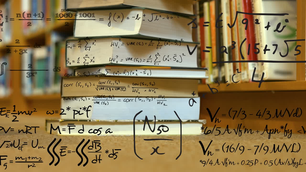 Animation of mathematical equations moving over library
