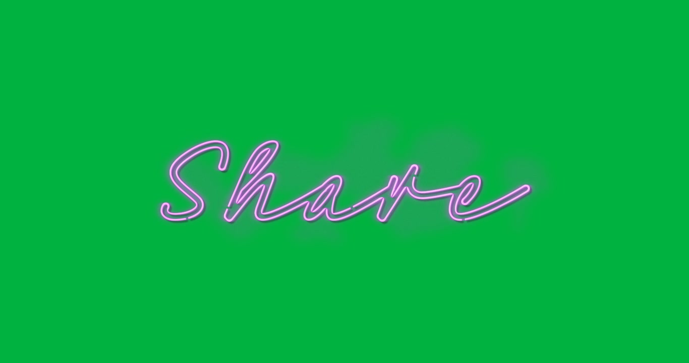 Alla riproduzione, logo che si anima su una tela trasparente, con uno schizzo rosa che si espande sotto la scritta neon "Condividi" per il branding