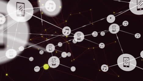 animation of network of connections with digital icons over yellow spots