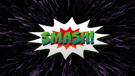 animation of smash text over pink fireworks on black background