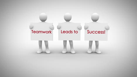 White-characters-showing-signs-saying-teamwork-leads-to-success