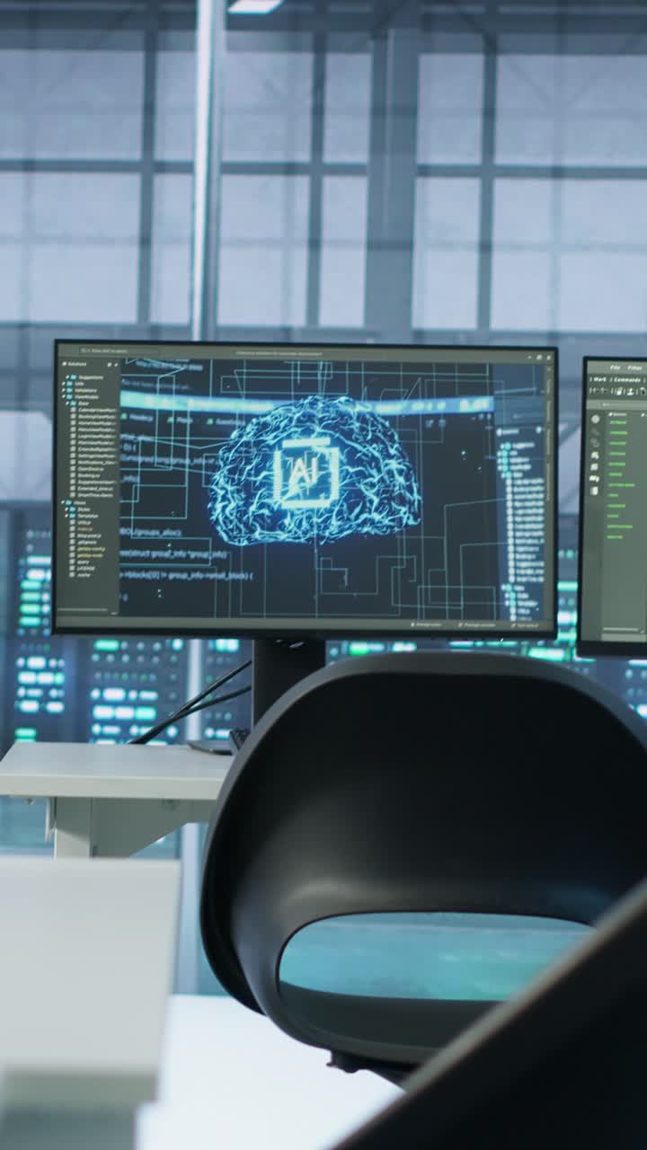 Computer Monitor Displaying AI Brain and Programming Code