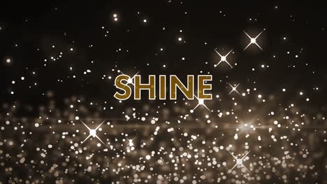 animation of shine in white and gold text over glowing white stars rising on black background