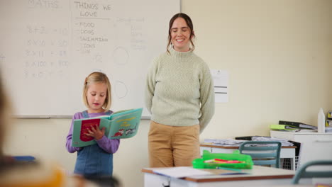 teacher and student in a classroom