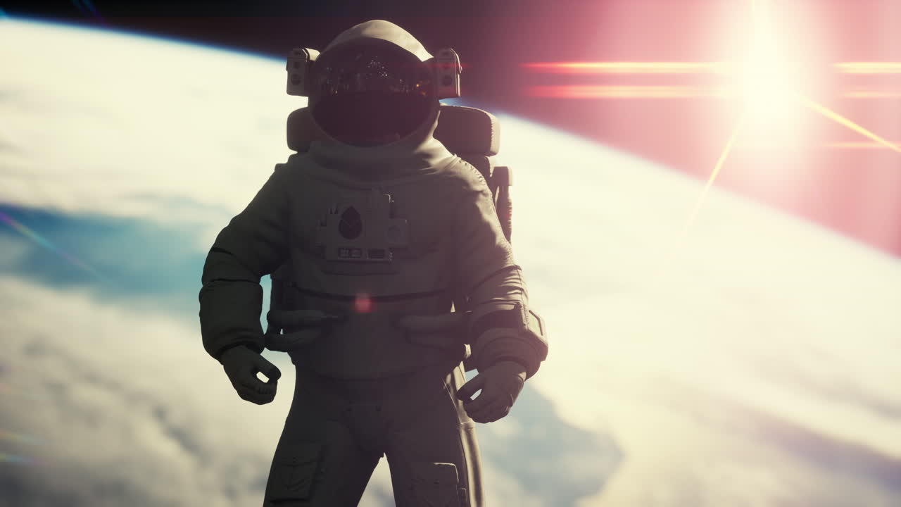 Space man astronaut in space on a background of the blue planet Earth
