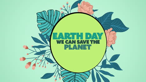 animation of earth day ecology text logo over flowers on green background