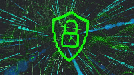 animation of online security padlock over data processing