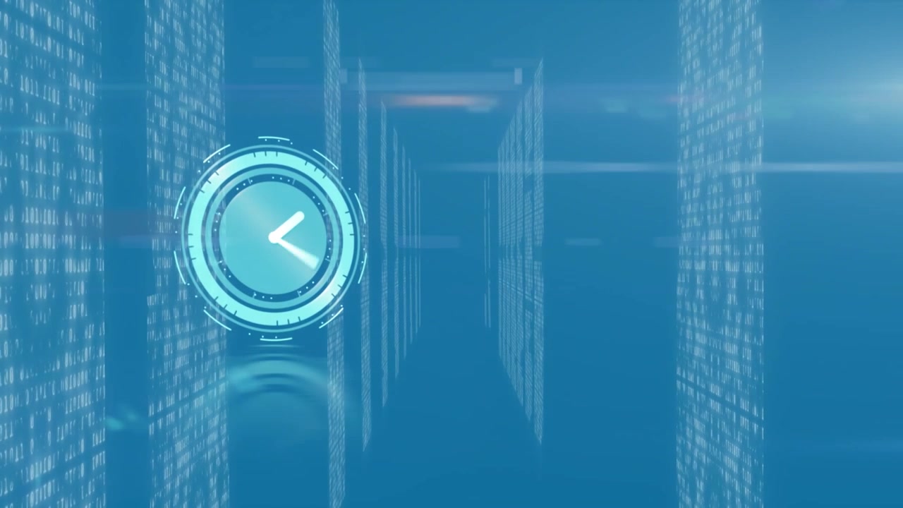 Animation of clock moving over blue background