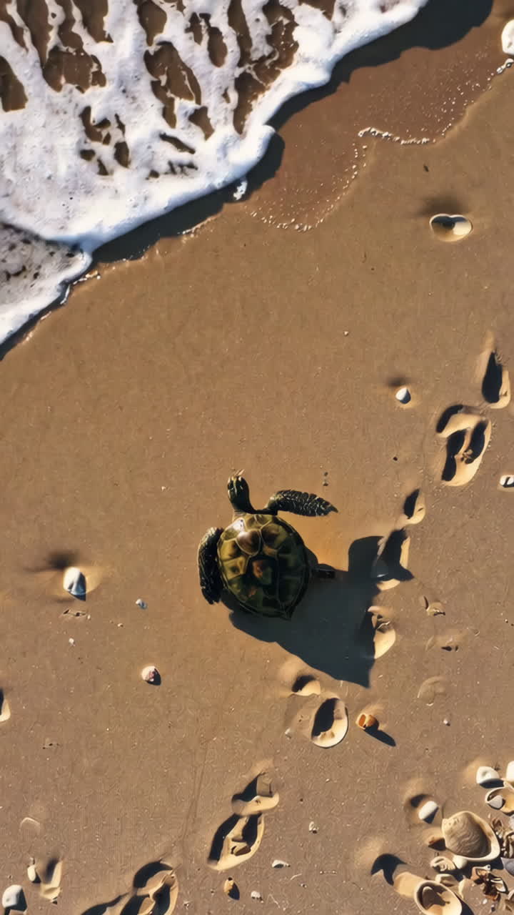 Baby Sea Turtle Crawling on Beach