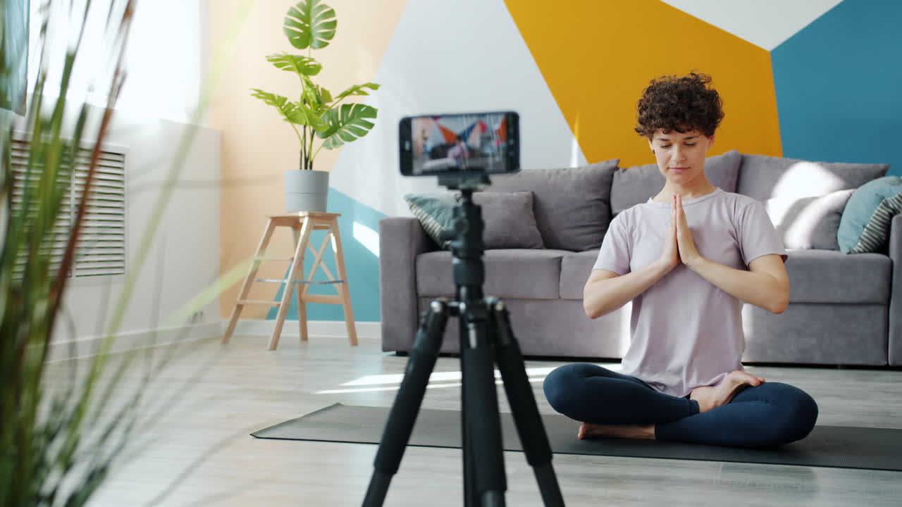 Woman Doing Yoga Meditation Video Tutorial