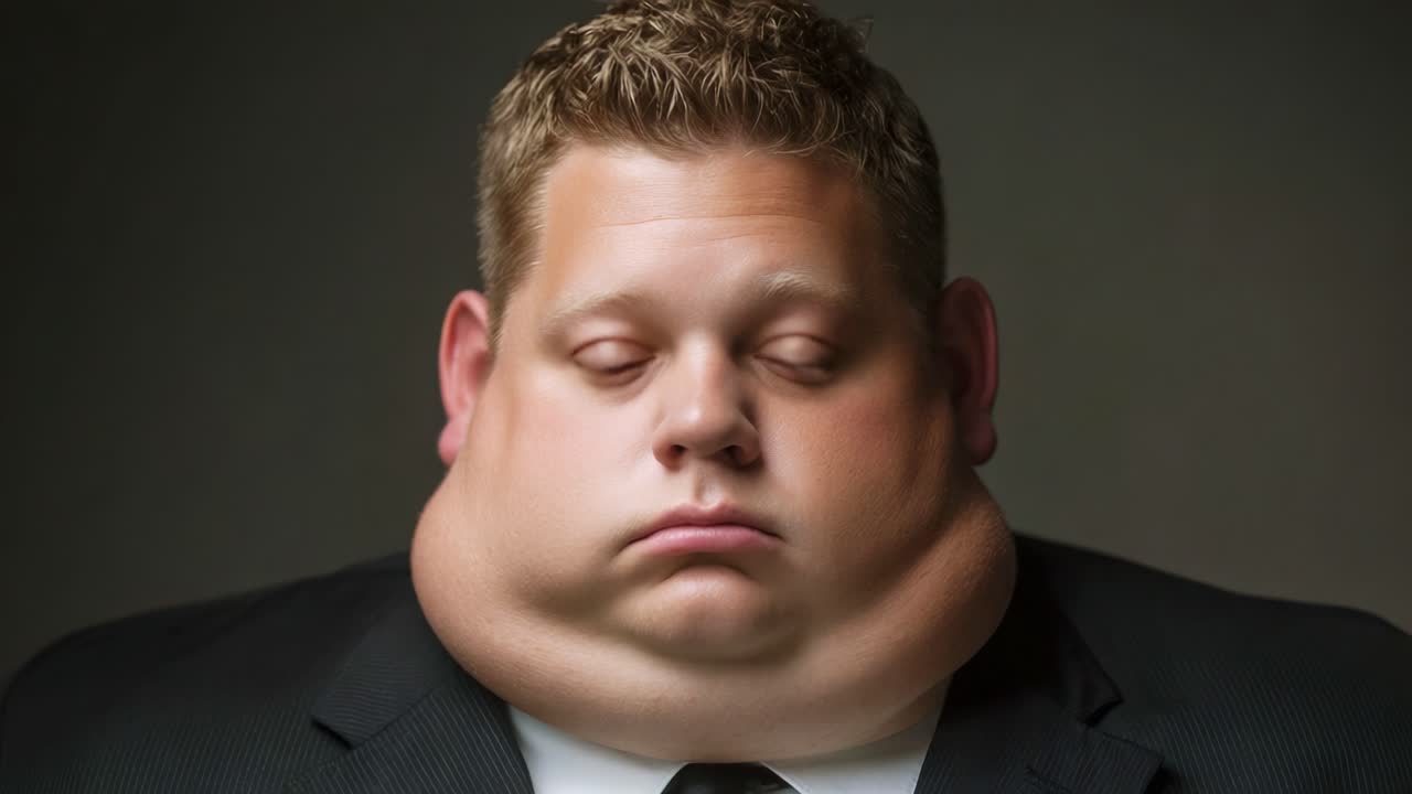 A Portrait of a Distinctive Individual Showcasing Unusual Facial Features and an Intense Expression in a Formal Attire, Capturing a Moment of Reflection and Depth