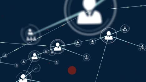animación de la red de conexiones con iconos digitales sobre puntos rojos