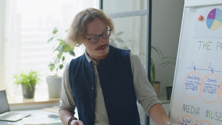 Businessman Giving Presentation by Flipchart