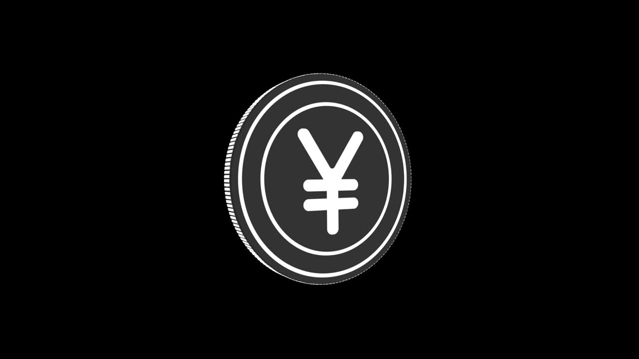 旋轉的人民幣硬幣，獨立於黑綠色背景。4K。