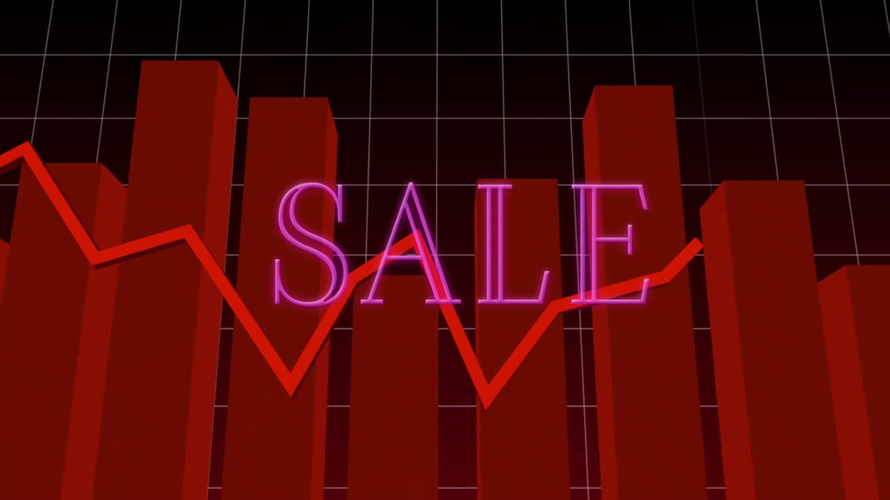 Red bar graph with SALE animation showing downward trend in school presentation