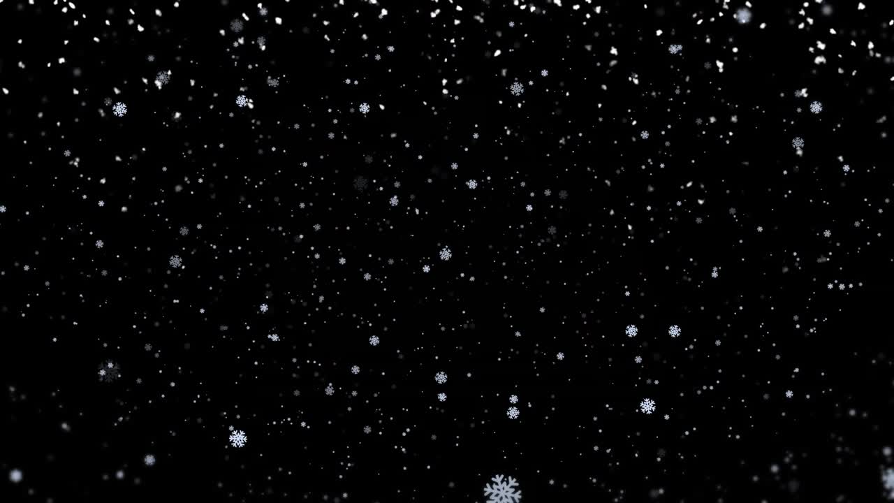 Animation af faldende snefnug-ikoner mod sort baggrund med plads til tekst.