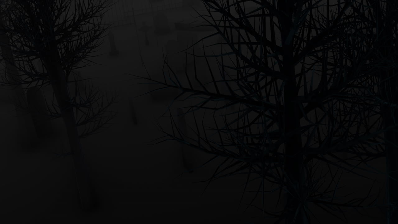 un espeluznante cementerio de niebla por la noche