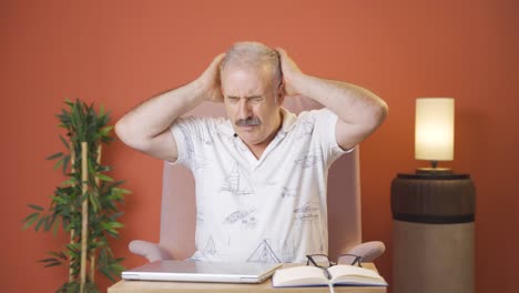 the old man is panicking.