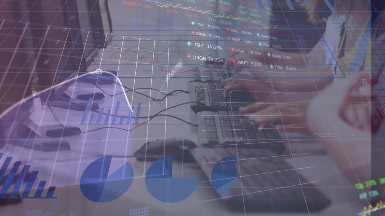 animación del procesamiento de datos financieros en diversos niños que utilizan computadoras