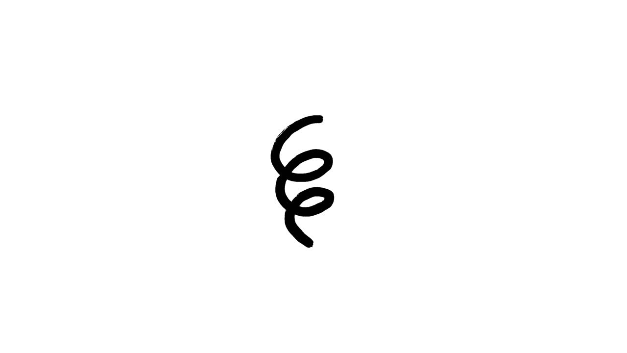 Spirale Nera Animata Disegnata a Mano che Ondeggia su Sfondo Bianco