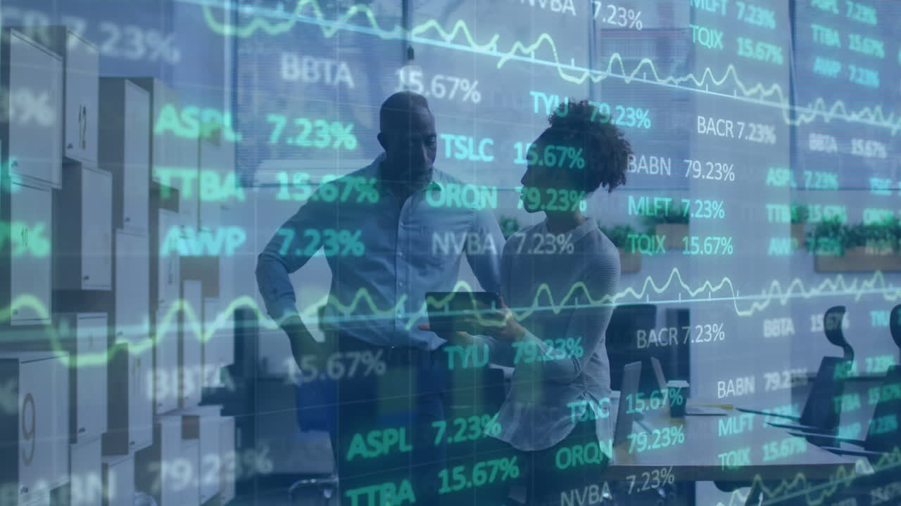 Animering av bearbetning av finansiella data över affärsfolk