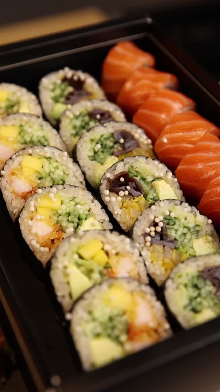 Sushi Gulung dengan Salmon dan Berbagai Isian