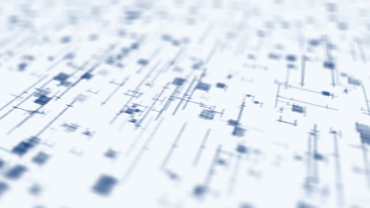 tecnología brillante de líneas de neón azul. concepto de negocio. representación 3d de cuadrados giratorios que se cruzan sobre un fondo blanco. animación de bucle.