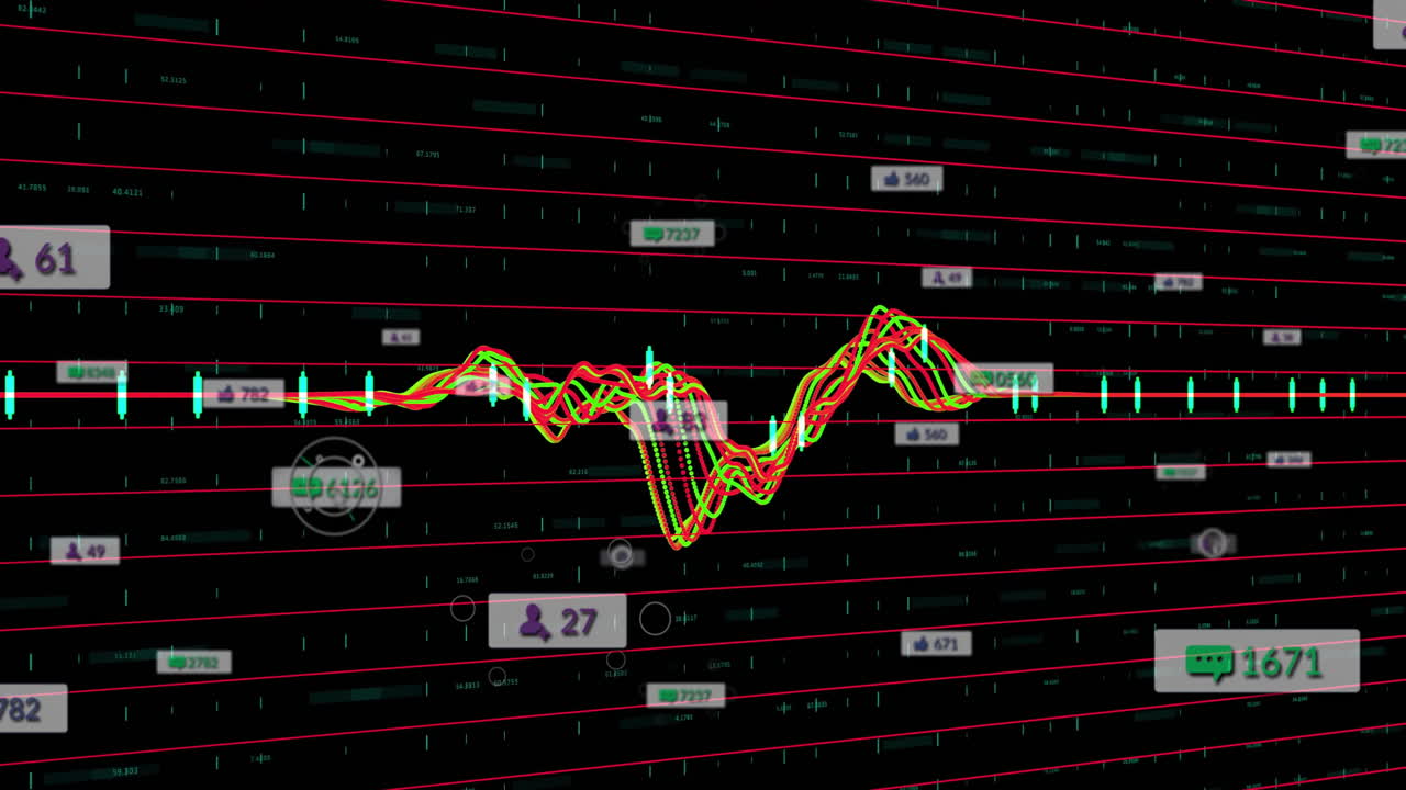 Animation of colorful financial graphs and data analytics on digital interface