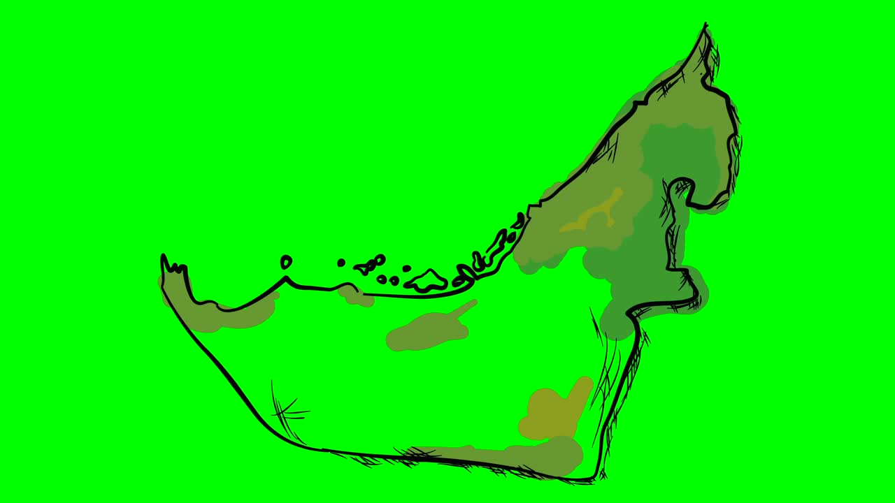 United Arab Emirates drawing colored map on green screen isolated whiteboard