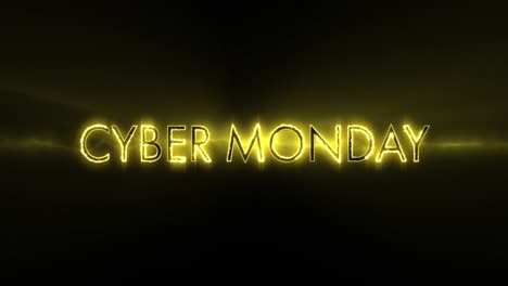neon yellow cyber monday text appearing against a black screen 4k