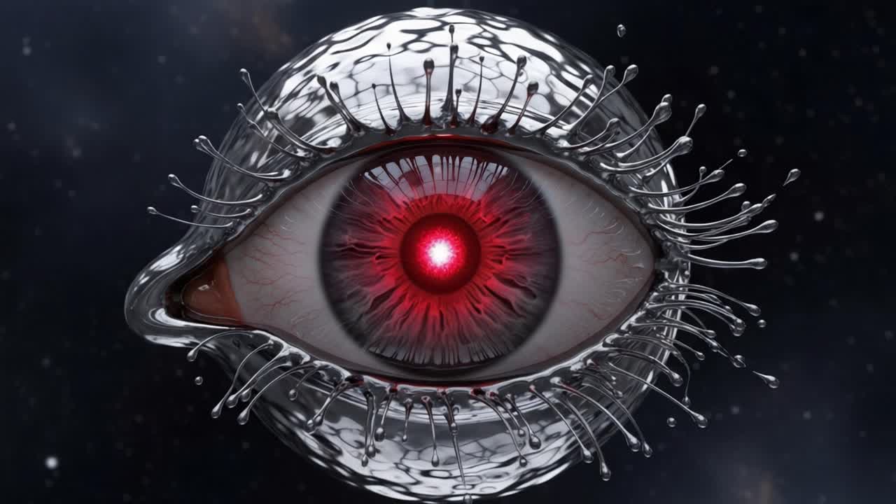 A Captivating Glimpse into the Cosmic Eye: Exploring the Mystique of an Otherworldly Vision Surrounded by Liquid Shimmer and Stellar Energy