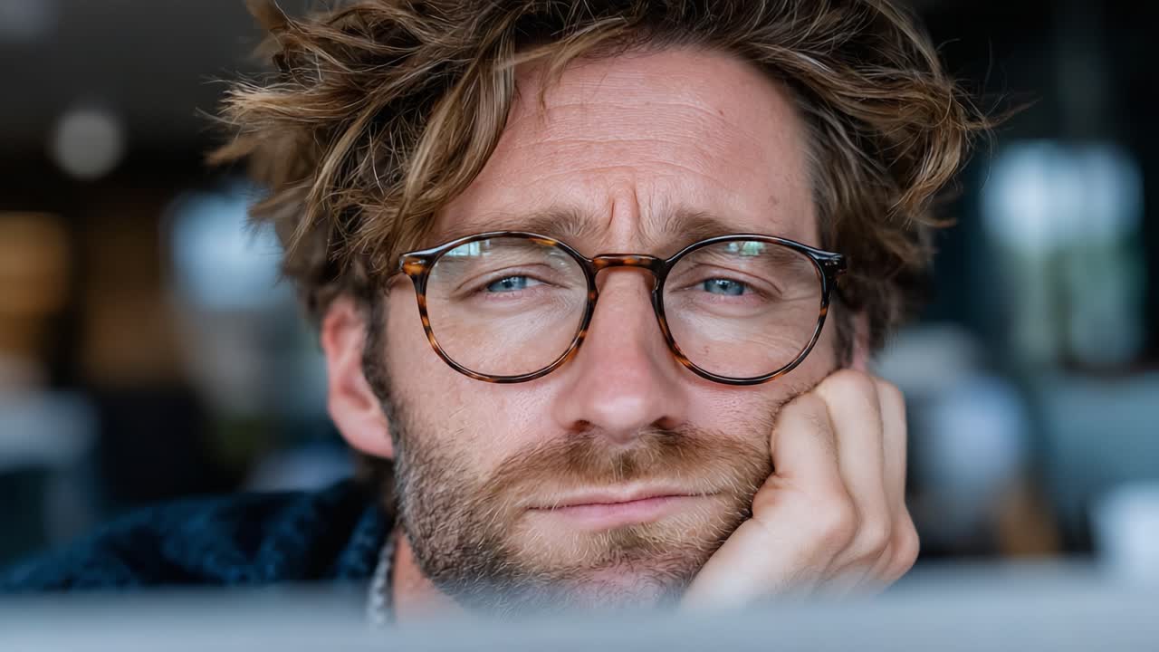 A Thoughtful Reflection: A Pensive Individual Gazes Intently with Frustration, Exploring Emotions in an Everyday Setting, Capturing the Essence of Contemplation