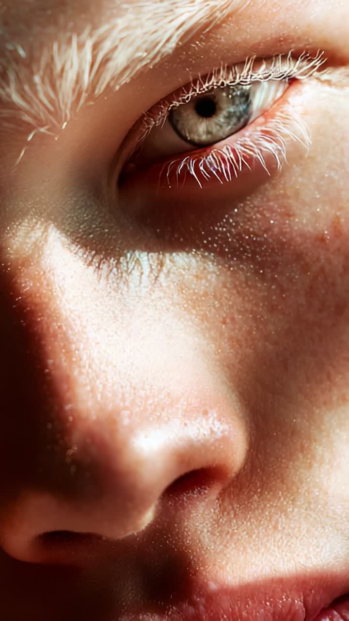 Close-Up Capture of a Unique Human Eye with Detailed Features, Highlighted by Soft Lighting and Textured Skin for an Artistic Photography Perspective