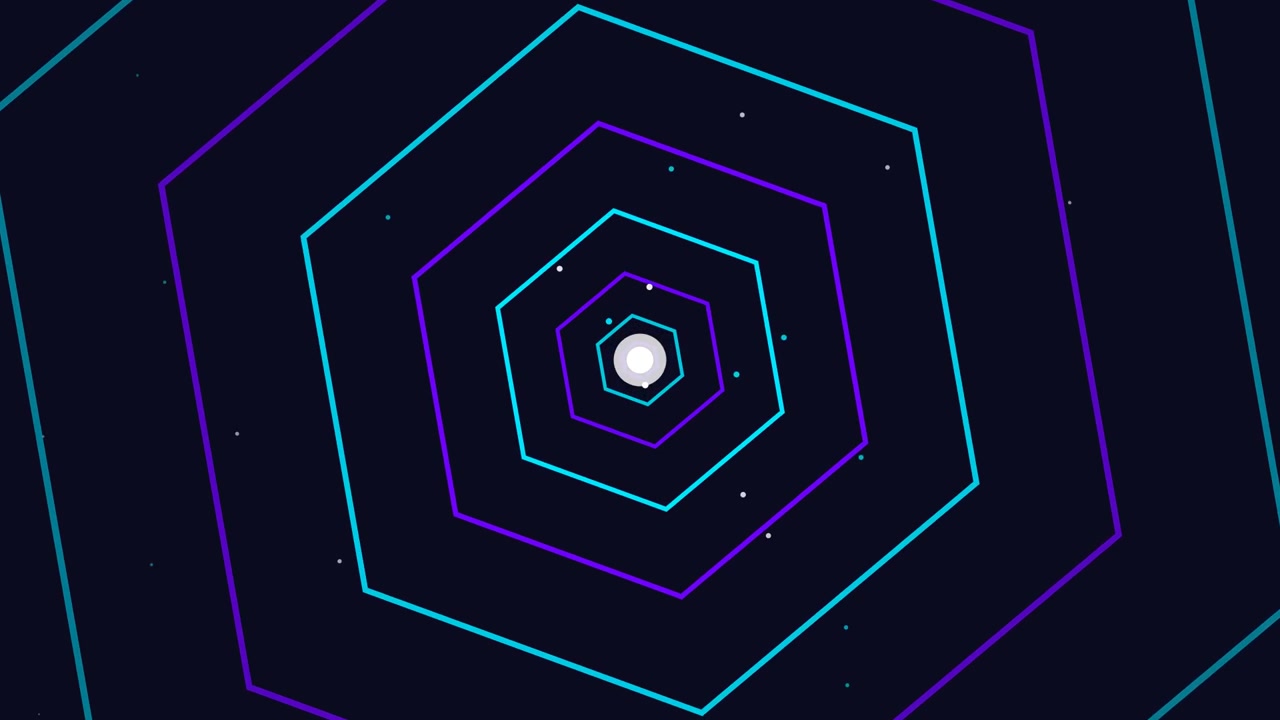 Abstract Animation of Pulsing Neon Hexagons in Deep Space