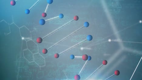 Animation-Von-DNA-Und-Wissenschaftlicher-Datenverarbeitung-Auf-Blauem-Hintergrund