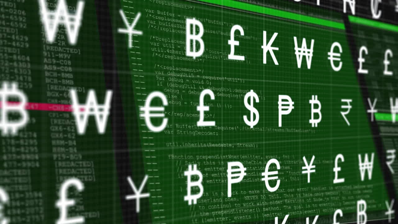 화폐 기호의 애니메이션 및 스크린을 통해 데이터 처리