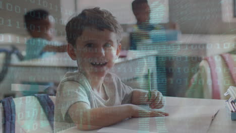 animación del procesamiento de datos sobre diversos escolares en el aula