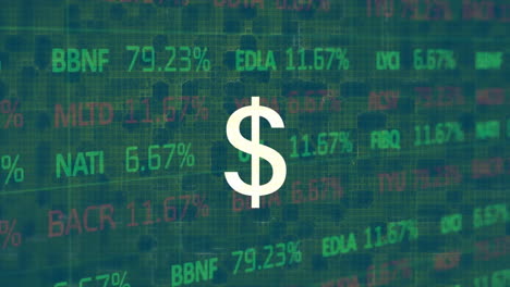 animación del símbolo blanco del dólar sobre el mercado de valores