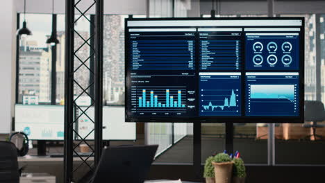 vertical video quiet corporate space equipped with a laptop and performance reports